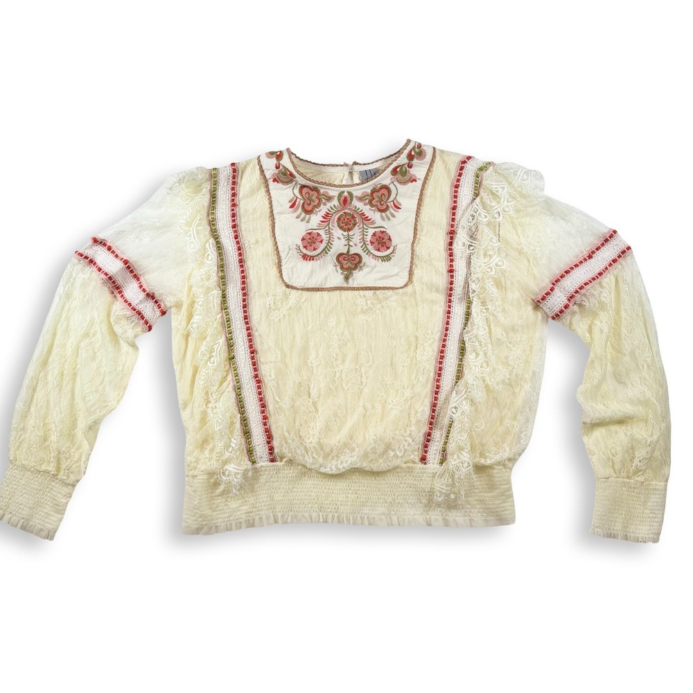 Anthropologie Blank London Embroidered Lace Blouse Large Boho Peasant‎ Top